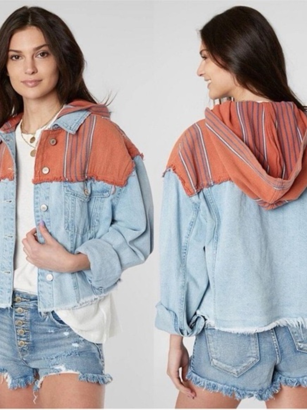 Free People Baja Hooded Denim Jacket Size Medium; Like New - Picture 2 of 9